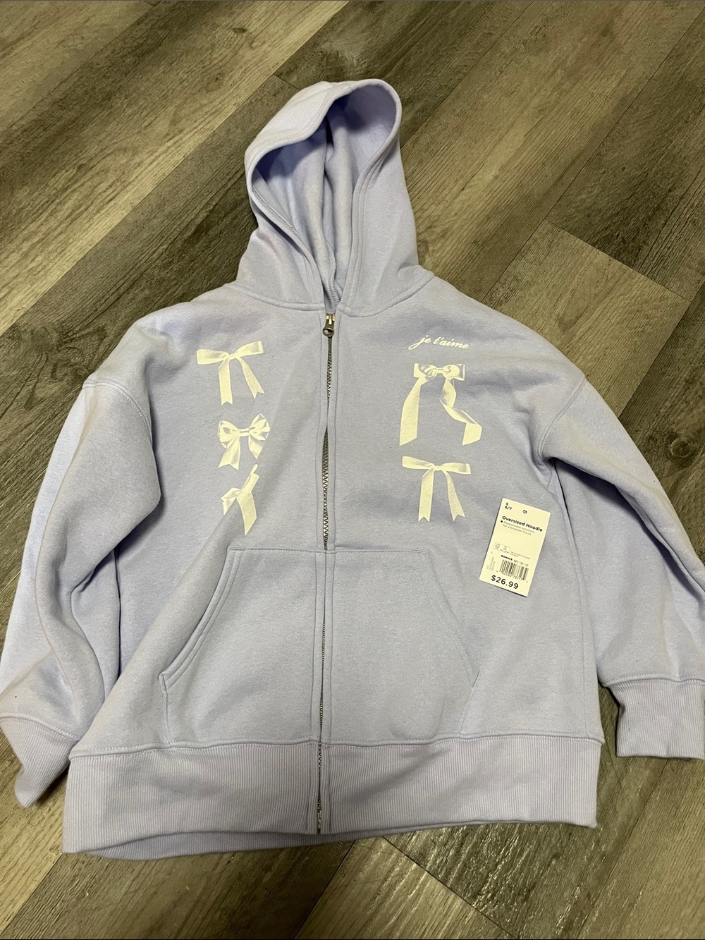 SO Girls' Light Lavender Zip Hoodie with White Bow Prints